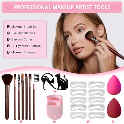 Geyomi All-in-One Makeup Kit for Women with Eyeshadow, Foundation, Lipsticks & Brushes
