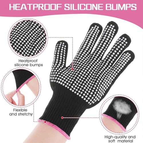 Heat Resistant Styling Gloves with Silicone Grip - 2 Pack