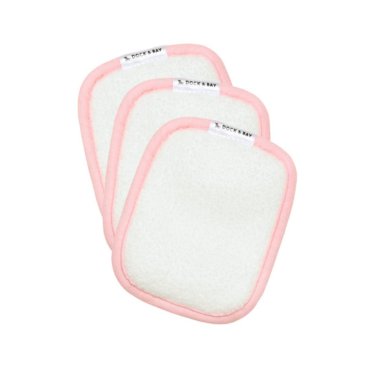 Dock & Bay Reusable Makeup Pads - Face & Skin Cleaner - Ultra Soft, Washable - 3 Pack with Included Wash Bag - (12x10cm) - Malibu Pink