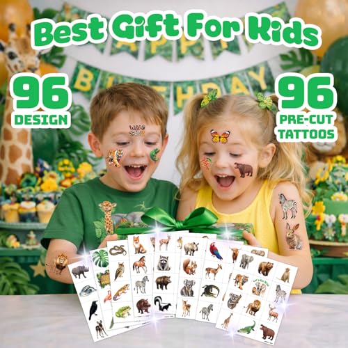 96 PCS Jungle Animal Temporary Tattoos for Kids
