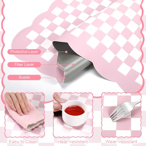 Pink Checkered Makeup Mat 31.5x15.7 Dual-Sided Vanity Pad
