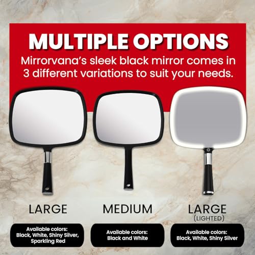 8-Inch Black Hand Mirror for Makeup with Ergonomic Handle - Portable & Durable