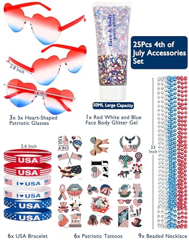 4th of July Patriotic Accessories Set - 25 Pieces
