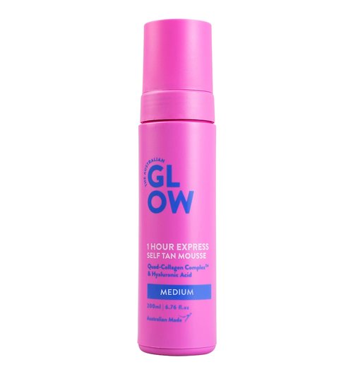 Australian Glow 1 Hour Express Self Tanning Mousse w/Quad-Collagen Complex & Hyaluronic Acid, MEDIUM - 6.76 fl. oz / 200ml