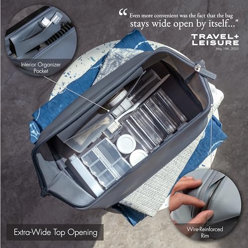LINE+ARC Easy-to-Clean Silicone Dopp Kit (As Seen in Glamour and GQ) Extra-Wide Opening Anti-Stain (Arctic, 3.5L) Toiletry Bag Travel Set Makeup Organizer Cosmetics Case Fabric Simple Hang Loop