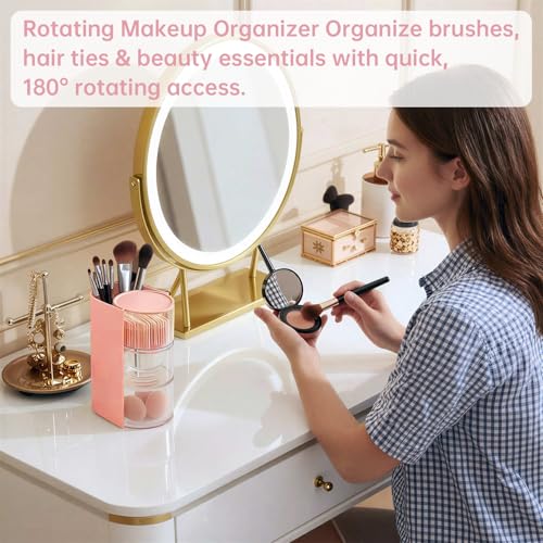 Anyisposs Pink 3-Layer Rotatable Hair & Jewelry Organizer - Modern Vanity Storage
