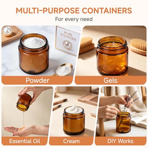 4-Pack 4oz Amber Glass Jars with Black Lids - Airtight & Leakproof