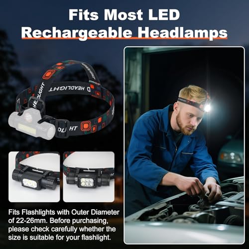 Lenporl Headlamp Strap with Bracket - 5 pcs Rechargeable LED Headlight Mount Clips for 22-26mm Flashlights