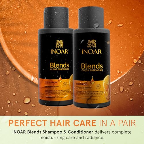 Inoar Blends Shampoo & Conditioner Kit with Vitamin C, Coconut, Avocado and Argan Oils for Deep Hydration, Repair, Shine, 16.9 Fl Oz Each
