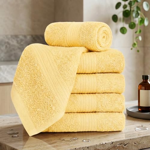 Ample Decor 100% Cotton Washcloths 12x12 Inch, 600 GSM, Set of 5
