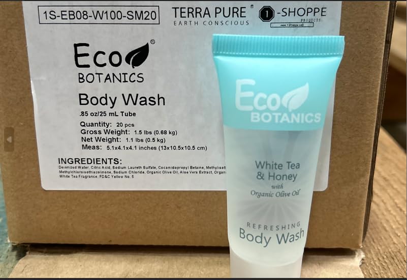 Eco Botanics Travel-Size Hotel Body Wash Soap, 0.85 oz. (Case of 20)