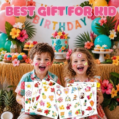 120 PCS Tropical Flower Temporary Tattoos - Hawaiian Party Favors