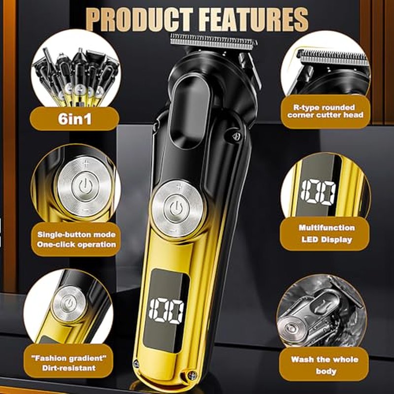 6-in-1 Waterproof Hair Clipper & Beard Trimmer Kit for Men