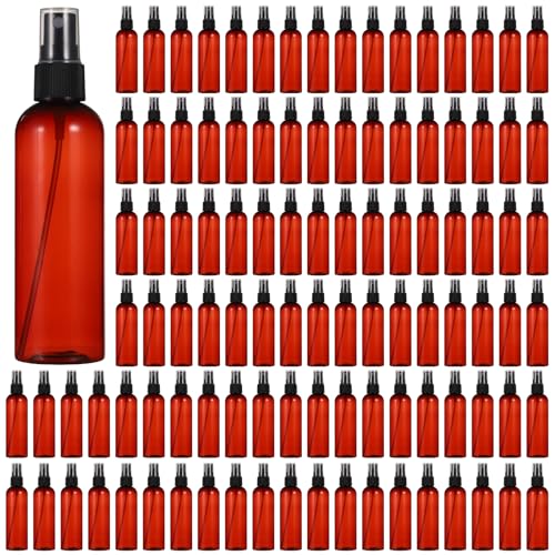 90 PCS Amber Plastic Spray Bottles 4 oz - 120ml Plastic Travel Sprayer Set Brown PET Bottles with Black Nozzles for Liquids, Perfumes, Cosmetics, and More