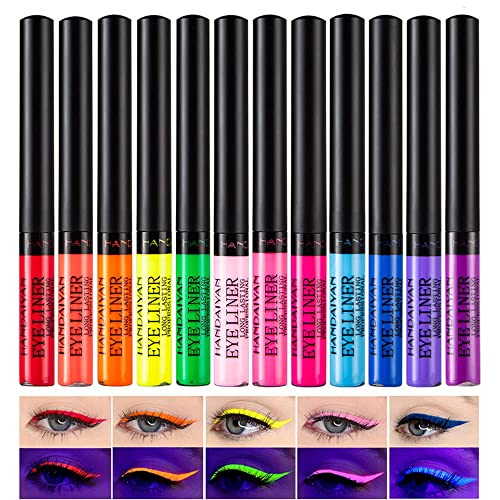 MAEPEOR 12 Color Matte Liquid Eyeliner Set Smooth Pigmented Colorful Eyeliner Line Pen Waterproof Smudgeproof Long Lasting Eyeliner Eyeliner Eye Makeup Gift Kit for Women and Girls (Set 01)