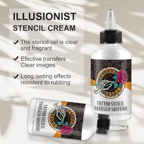 150ml Tattoo Stencil Transfer Gel Solution, Professional Tattoo Stencil Gel, Stencil Magic Cream, Tattoo Application Solution for Transfer Paper Machine Stencils, Clear & Long-Lasting