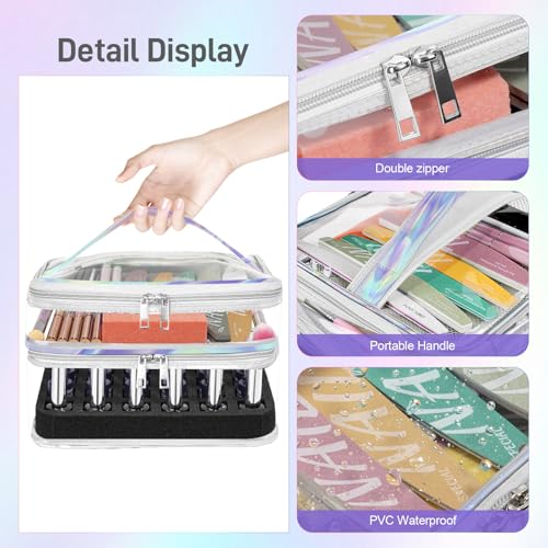 Beloving Nail Polish Organizer, Clear Double Tier Nail Storage Organizer Case Holds 30 Bottles, Portable PVC Nail Tech Bag with Dividers, Nail Polish Supplies Travel Case for Display