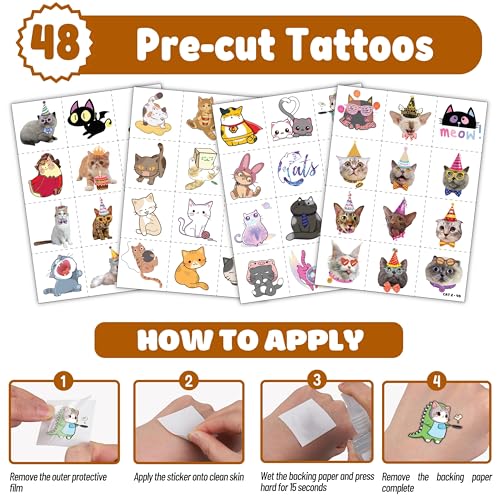 72 PC Cat Party Favors Bundle - Tattoos & Slap Bracelets