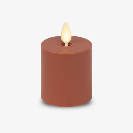 Luminara Baked Clay Outdoor Moving Flame Votive Realistic LED Candle (2"x3.2"), IPX4 Flat Smooth Matte Plastic Finish, Battery Operated (2 AAA) Timer