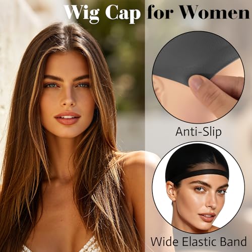 Black Wig Caps for Women and Men - 12 Pack Non-Slip Stocking Hair Nets for Wigs & Cosplay - Black / 12