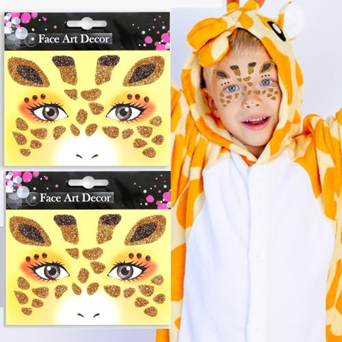 Giraffe Face Glitter Tattoo Stickers - 2 Sheets