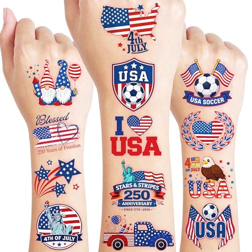 96 PCS USA Patriotic Temporary Tattoos for Kids | Fourth of July