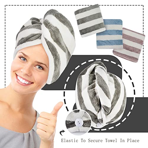 SUNLAND Microfiber Hair Drying Towel Wrap Super Absorbent Hair Turban for Wet Hair Soft and Lightweight Hair Towel 3Pack