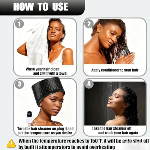 Hair Steamer Cap for Natural Hair - 10-Speed Temperature Control