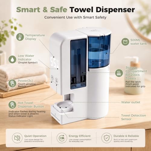 Automatic Hot Towel Dispenser & Warmer with 20 Compressed Towels - Fast 5-Second Heat