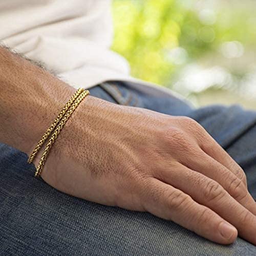 Galis Wrap Bracelets For Women and Men - Unisex Premium Stainless Steel Bracelet for Men & Women, Gold Plated Non Tarnish Bracelet - Double Wrap Wheat Chain Style with Lobster Claw Clasp 7"