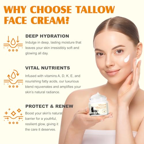 Beef Tallow for Skin,Tallow and Honey Balm, Beef Tallow for Face, Beef Tallow Skincare, Tallow Face Moisturizer,Grass-Fed Beef Tallow & Raw Wild Honey Blend, Natural Moisturizer Hydrates for Dry Skin