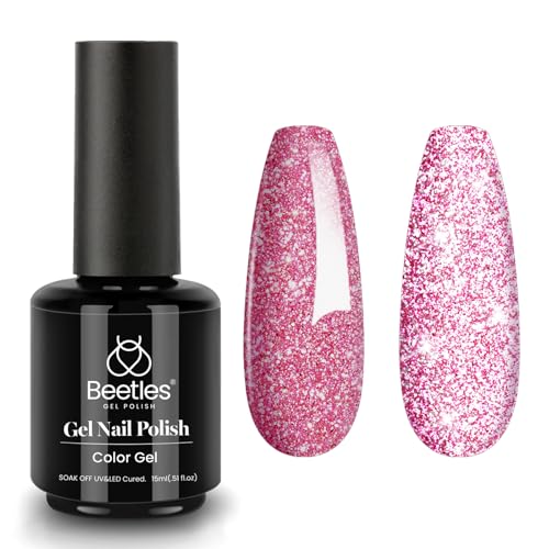 Beetles Glitter Gel Nail Polish, 1Pcs 15ml Glitter Diamond Gel Winter, Fairy Kisses Hot Pink Nails Soak Off Sparkle Pink Gel Polish Uv Nail Lamp Nail Art Manicure Salon DIY Gift for Women