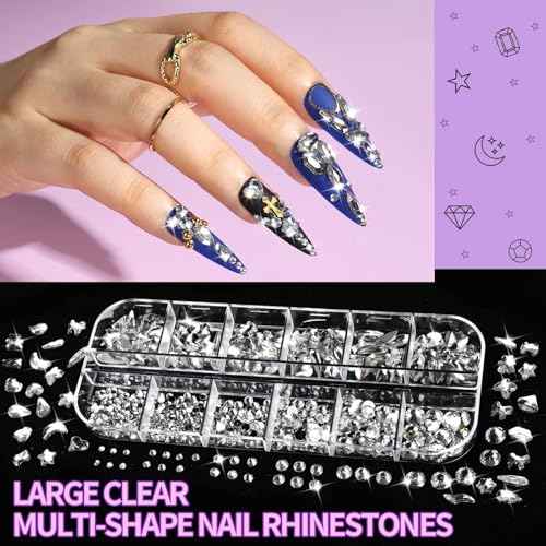 FANDAMEI Nail Charms and Gems, 8 Boxes Nail Art Kit for Design, Multi-Shape Rhinestones for Nails Flat Back Pearls Jewels, 3D Fruit Flower Candy Nail Charms, Gold Nail Studs Jewels