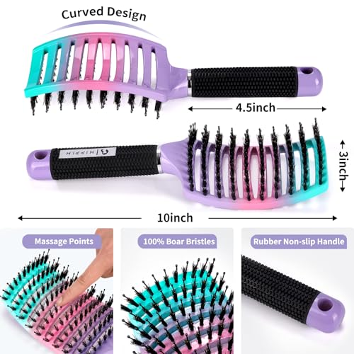 HIPPIH Boar Bristle Hair Brush Set of 2, Wet & Dry