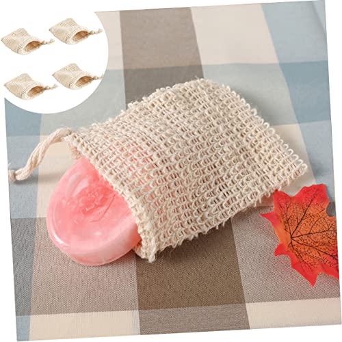 4Pc Sisal Mesh Soap Foaming Bags with Drawstring