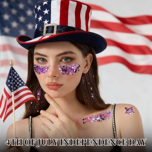 Teenitor Red White and Blue Body Glitter Gel Set for 4th of July