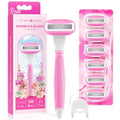 Razors for Women Include 1 Non-Slip Handle and 7 Blade Refills with a Shower Holder, 5 Premium Blades Women's Razors for Shaving with 360¡Æ Lubrication Reduces Irritation, Pink