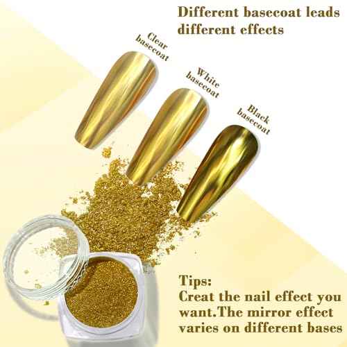 SIUSIO Chrome Nail Powder, Metallic Mirror Effect Chrome Powder Holographic Shimmer Glitter Dust Manicure Decoration Nail Art Pigment for DIY Gel Polish Nail Art, Resin Craft, Salon, Gifts - Gold