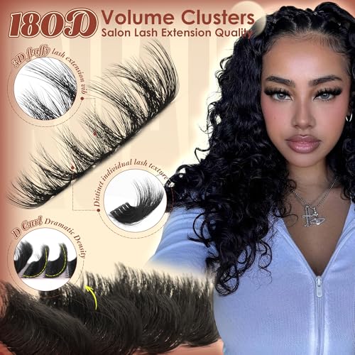 Fluffy Lash Clusters 10-18mm D-Curly Wispy Eyelash Extensions 204pc