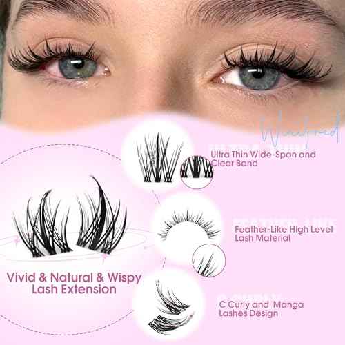 Winifred Fairy Lash Clusters Wispy Eyelash Clusters 10-14mm Cluster Eyelash Extensions Natural Invisible Clear Band Lashes Clusters Spiky Anime Lash Extension Natural Look Manga Individual Lashes