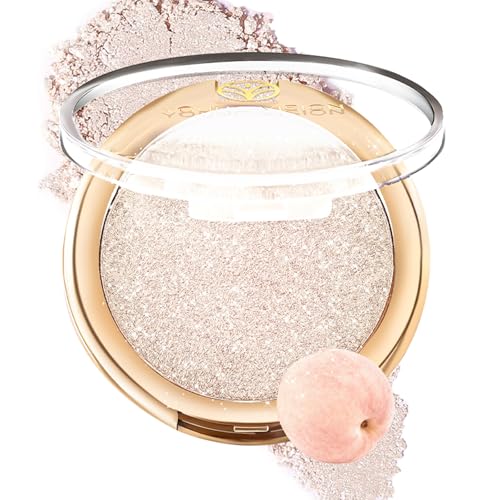 YOUNG VISION Pressed Powder Highlighter, Baked Natural Glow Contour Powder & Face Highlighter, Cruelty Free, Shimmer Highlighting Makeup for Face, Eye, Eyeshadow, Body, Skin, Xmas Gift (White)