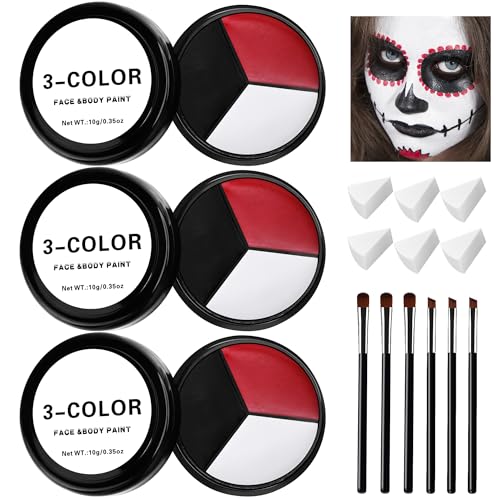 3-Color Clown Face Paint Kit with Brushes & Sponges