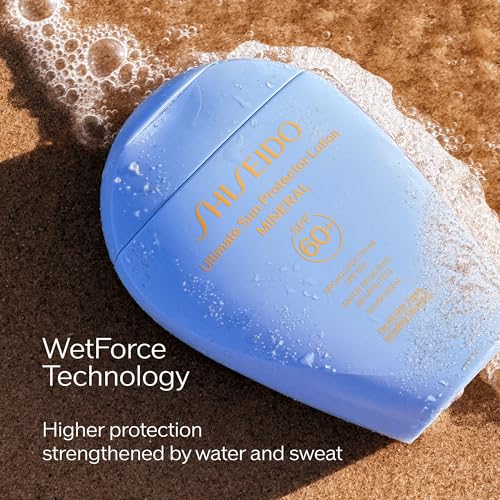 Shiseido Ultimate Sun Protector Lotion Mineral SPF 60+ - Sheer, Broad-Spectrum Sunscreen for Face & Body - Visibly Improves Fine Lines, Smoothness & Skin Tone - Fragrance Free, All Skin Types