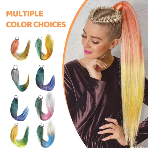 Ombre Hair Extensions Hair Tinsel Colored Hair Ponytail with Hair Tie, High Temperature Synthetic Crochet Braided Ponytail Extension, 26" Glitter Hair Accessories for Girls Women Crazy Hair Day (#17)