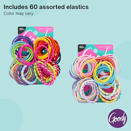 Goody Kids Ouchless Hair Elastics – 60 Count, Tangle-Free Ponytail Holders