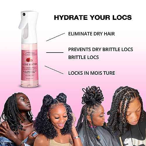 Orientfashion Moisturizing Refreshing Spray for Locs- Rose Water Hair Scalp Moisturizer, Castor Oil- Natural Loc Care and Maintenance (Rose, 10 Fl oz)