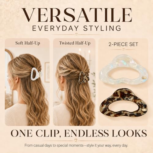 Medium Acetate Hair Claw Clips, 2 Pack Marbled Cloud Tortoiseshell