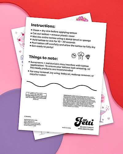 xo, Fetti Elder Millennial Temporary Tattoos - 44 Iridescent Designs