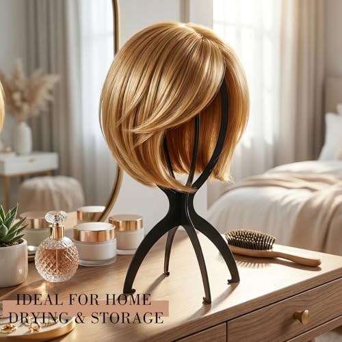 Portable Foldable Wig Stand 13.8 Inch with Dust Bag for Hair Styling