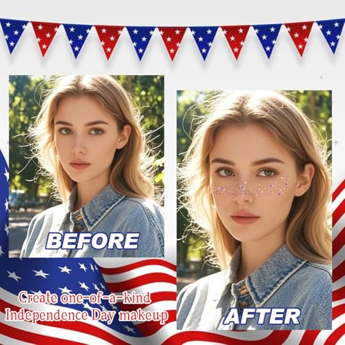 8-Pc Red White Blue Glitter Freckles Face Tattoos